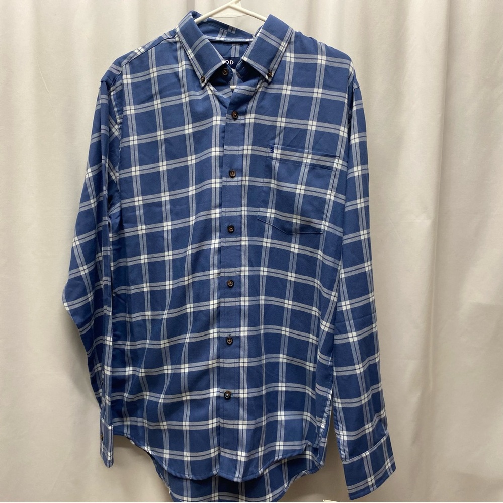 Izod button up shirt mens size medium plaid collared blue new with tags